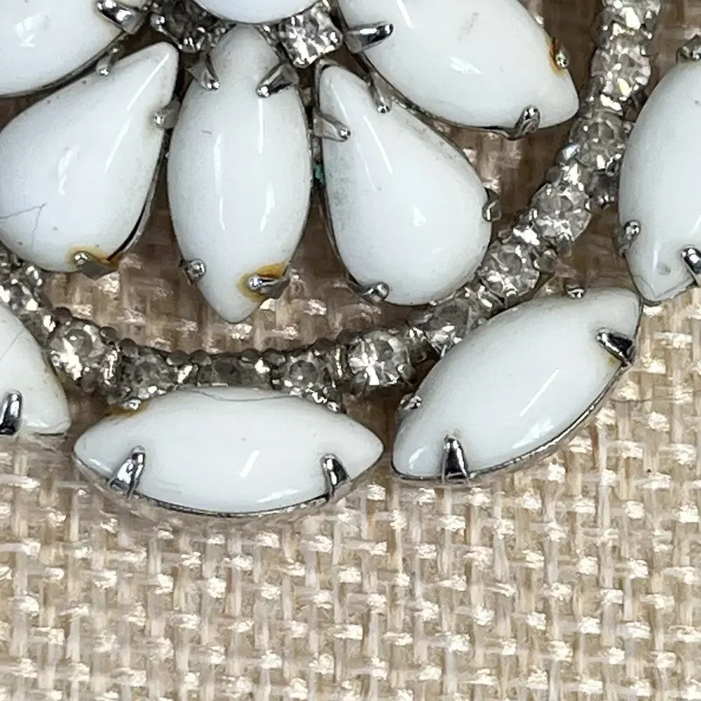Vintage Krammer White Stones Faux Diamonds Brooch Pin MCM Granny Core 2